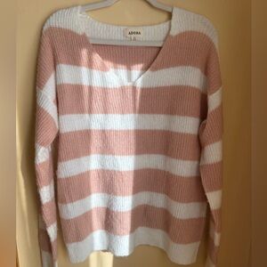 ADORA Blush and White Striped V-Neck Sweater